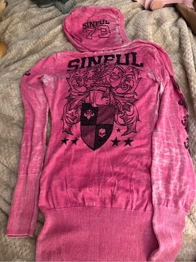 Sinful Hot Pink Graphic Baby T Hooded Pullover